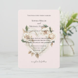 Invitation Roses Fleurs de mariage romantiques à cœurs roses
