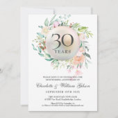 Invitation Roses Fleurs Fines Perles Anniversaire de Mariage  (Devant)