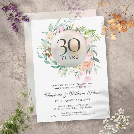 Invitation Roses Fleurs Roses Anniversaire de Mariage 30 ans 