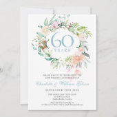 Invitation Roses Fleurs Roses de Noces de Diamant 60 ans (Devant)