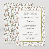 Invitation Roses Fleurs Roses Fête d'anniversaire (Devant / Derrière)