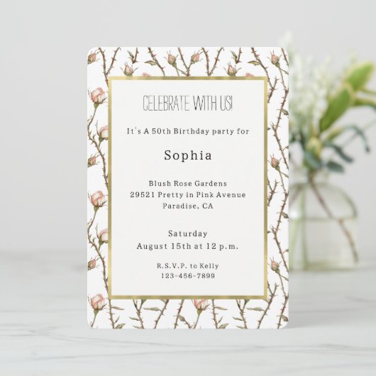 Invitation Roses Fleurs Roses Fête d'anniversaire (Debout devant)