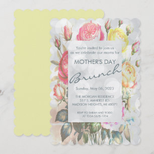 Invitation Roses Fleurs Roses Jaunes et Roses Fête des Mères