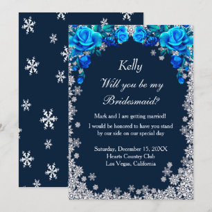 Invitation Roses Flocon de Neige Bleu Clair Demoiselle d'Honn