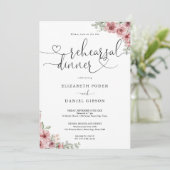 Invitation Roses Floral Heart Script Dîner de Répétition (Debout devant)