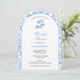 Invitation Roses Florales Bleu Blanc Chinoiserie Mariage