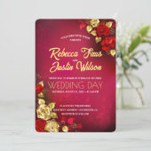 Invitation Roses Florales Moderne Boho Rouge Or (Debout devant)