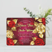 Invitation Roses Florales Moderne Boho Rouge Or (Debout devant)
