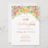 Invitation Roses Florales Pêche Douce 80 ans (Devant)