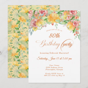 Invitation Roses Florales Pêche Douce 80ème