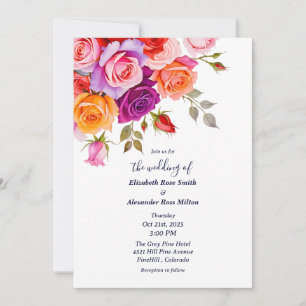 Invitation Roses florales rouges vif et roses violettes maria