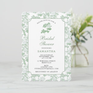 Invitation Roses Florales Vertes Chinoiserie Fête de Mariage