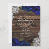 Invitation Roses Floraux Bleus de la Marine Mariage de dentel (Devant)