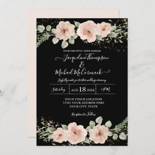 Invitation Roses floraux BOHO Blush Aquarelle Or n Foliage