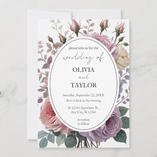 Invitation Roses floraux Boho Rustic Mariage (Devant)