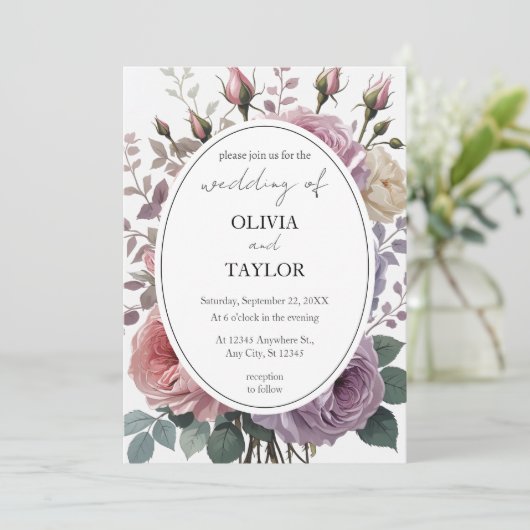 Invitation Roses floraux Boho Rustic Mariage (Debout devant)