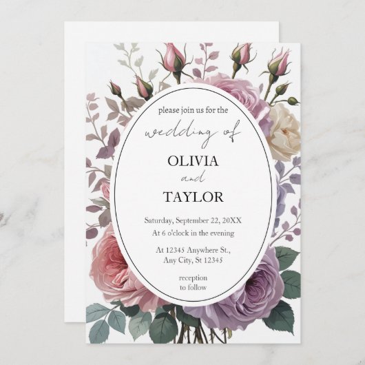 Invitation Roses floraux Boho Rustic Mariage (Devant / Derrière)