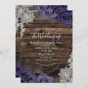Invitation Roses floraux pourpre d'aubergine et Mariage dente