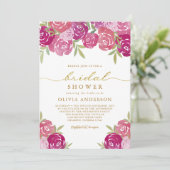 Invitation Roses floraux rose et violet Fête des mariées Feui (Debout devant)