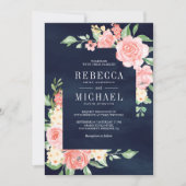 Invitation Roses floraux rose vif tous en un Mariage de marin (Devant)