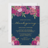 Invitation Roses floraux rose violet bleu Thanksgiving Dîner (Devant)