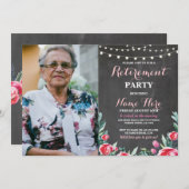 Invitation Roses floraux rouges de craie de partie de (Devant / Derrière)