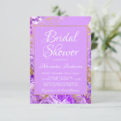 Invitation Roses floraux violets Fête des mariées Monogramme (Debout devant)