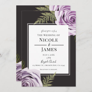 Invitation Roses floraux violets foncés Shabby Chic Mariage