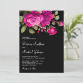 Invitation Roses Fuchsia rose chaud tous en un Mariage noir (Debout devant)