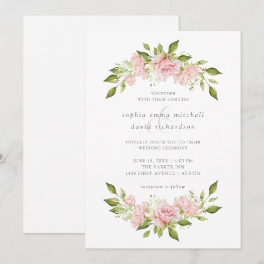 Invitation Roses généreux | Élégant Mariage floral rose (Devant / Derrière)