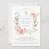 Invitation Roses généreux | Pink Floral Première Communion sa (Devant)