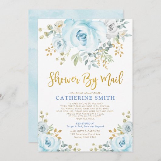 Invitation Roses Gold Soft Blue par Mail Virtual (Devant / Derrière)