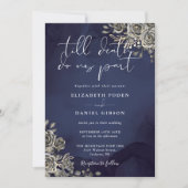 Invitation Roses gothiques bleus de minuit Mariage photo flor (Devant)