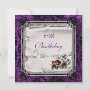 Invitation Roses gothiques & Damassé noir 20e anniversaire