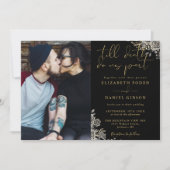 Invitation Roses gothiques Noir et Or Mariage photo Floral (Devant)