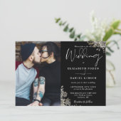 Invitation Roses gothiques noirs et blancs Mariage de photos  (Debout devant)