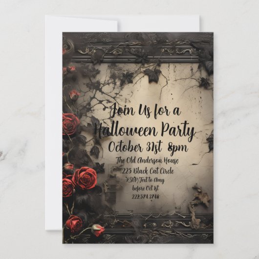 Invitation Roses gothiques, Parti d'Halloween (Devant)