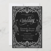 Invitation Roses gris, Mariage gothique rayé (Devant)
