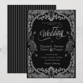 Invitation Roses Grises, Mariage Gothique Rayures (Devant / Derrière)