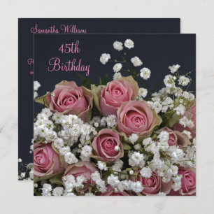 Invitation Roses & Gypsophila Bouquet 45e anniversaire