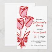 Invitation Roses hand drawn galentines girls night party (Devant / Derrière)