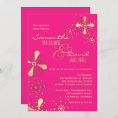 Invitation Roses indien et mariage inspiré indien d'or (Devant / Derrière)