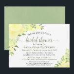 Invitation Roses Jaunes Aquarelle Boho Fête des mariées Flora<br><div class="desc">Cette belle invitation à la douche nuptiale est à la fois rustique et élégant. Il présente une aquarelle peinte à la main avec des roses et des fleurs dans les tons citron et jaune canari, ainsi que des feuilles d'eucalyptus et la verdure du jardin. Le dos est une couleur vert...</div>