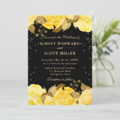 Invitation Roses Jaunes Bordure Mariage Floral (Debout devant)