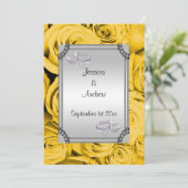 Invitation Roses jaunes et anneaux de Mariage diamant (Debout devant)