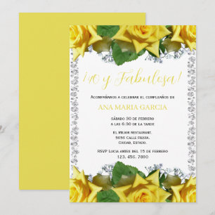 Invitation Roses jaunes et diamants 40e anniversaire espagnol