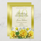 Invitation Roses jaunes et Parties scintillant d'or 40e anniv (Devant / Derrière)