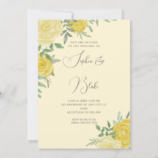 Invitation Roses Jaunes Modernes Élégant Mariage Jaune