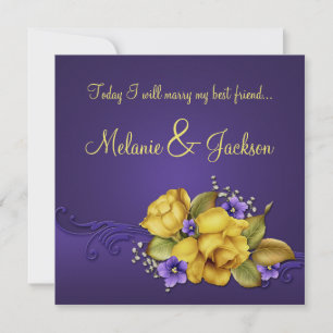 Invitation Roses Jaunes Pansies pourpres Post-Mariage