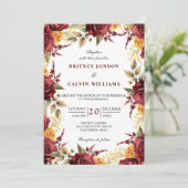 Invitation Roses Jaunes Rouges Bourguignonnes Florales Mariag (Debout devant)